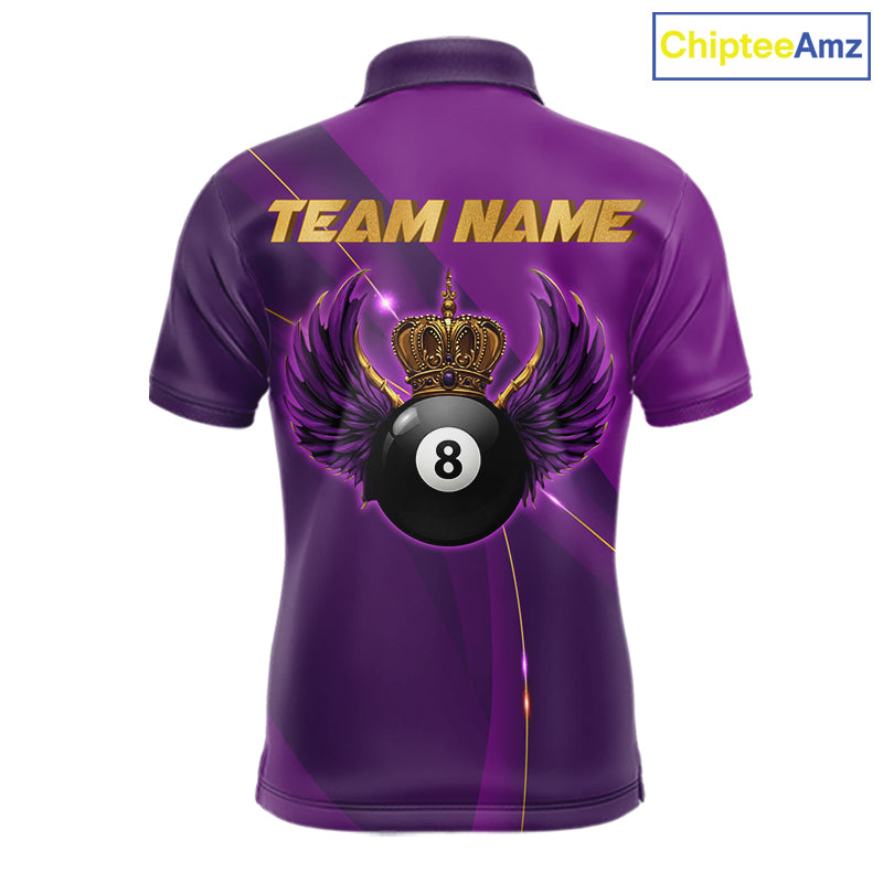 Purple & Gold Crown Billiard 8 Ball Wings Billiard Shirts For Men Custom Billiard Pool Team Outfits NYN4057