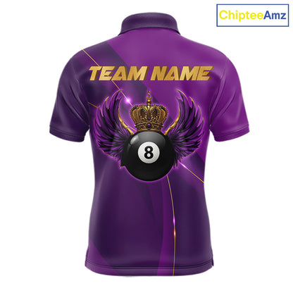 Purple & Gold Crown Billiard 8 Ball Wings Billiard Shirts For Men Custom Billiard Pool Team Outfits NYN4057