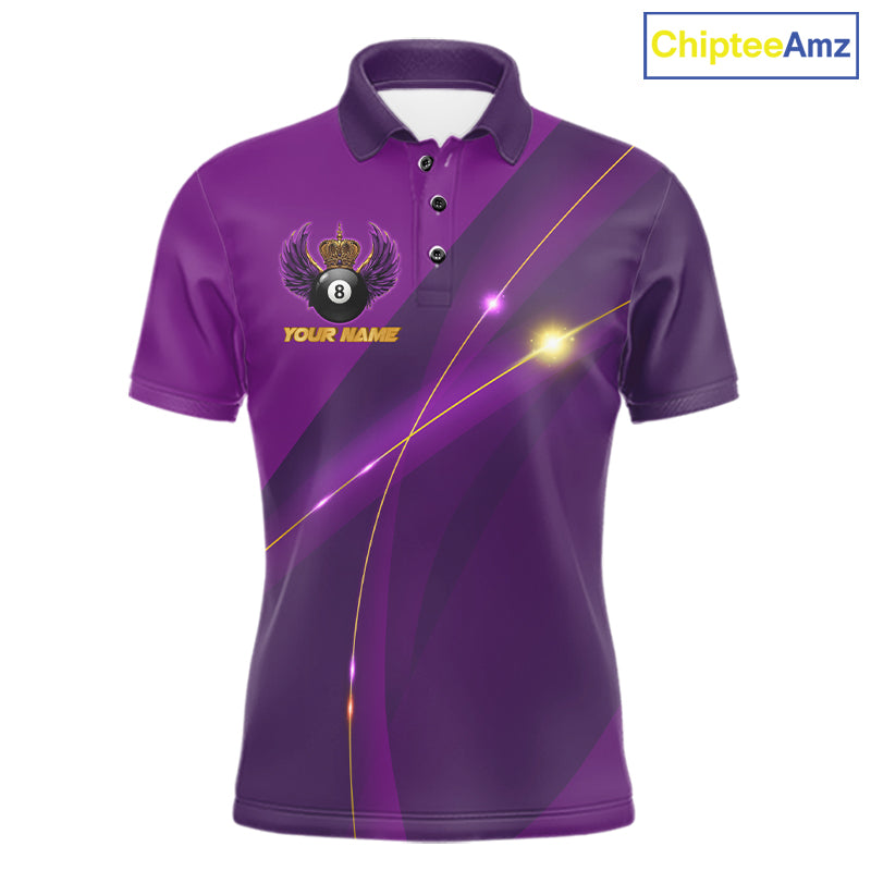 Purple & Gold Crown Billiard 8 Ball Wings Billiard Shirts For Men Custom Billiard Pool Team Outfits NYN4057