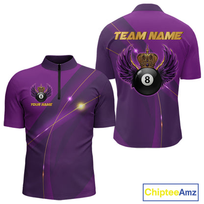 Purple & Gold Crown Billiard 8 Ball Wings Billiard Shirts For Men Custom Billiard Pool Team Outfits NYN4057