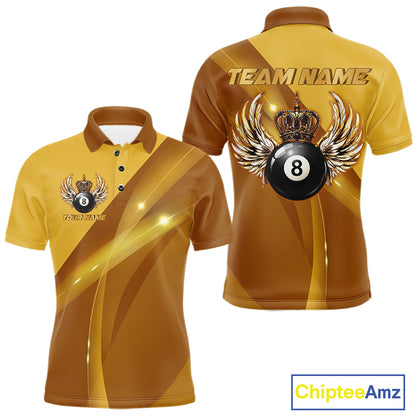 Yellow & Gold Crown Billiard 8 Ball Wings Billiard Shirts For Men Custom Billiard Pool Team Outfits NYN4058