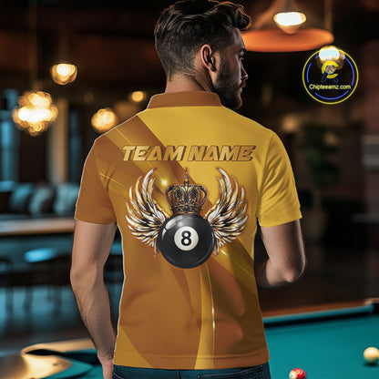 Yellow & Gold Crown Billiard 8 Ball Wings Billiard Shirts For Men Custom Billiard Pool Team Outfits NYN4058