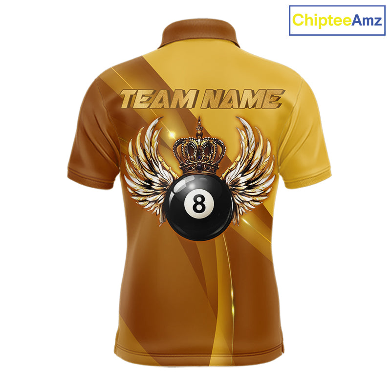 Yellow & Gold Crown Billiard 8 Ball Wings Billiard Shirts For Men Custom Billiard Pool Team Outfits NYN4058