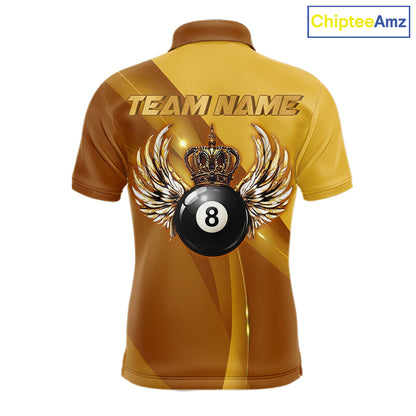 Yellow & Gold Crown Billiard 8 Ball Wings Billiard Shirts For Men Custom Billiard Pool Team Outfits NYN4058