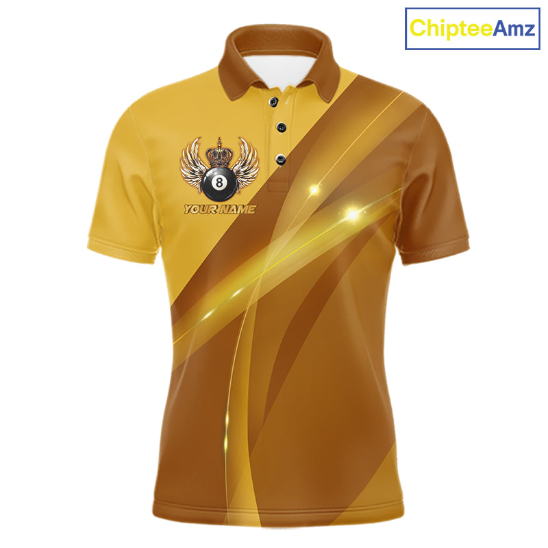 Yellow & Gold Crown Billiard 8 Ball Wings Billiard Shirts For Men Custom Billiard Pool Team Outfits NYN4058