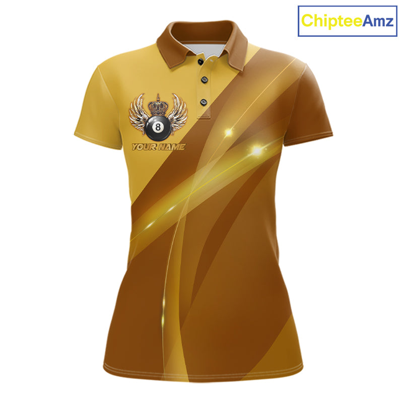 Yellow & Gold Crown Billiard 8 Ball Wings Billiard Shirts For Women Custom Billiard Pool Team Outfits NYN4058