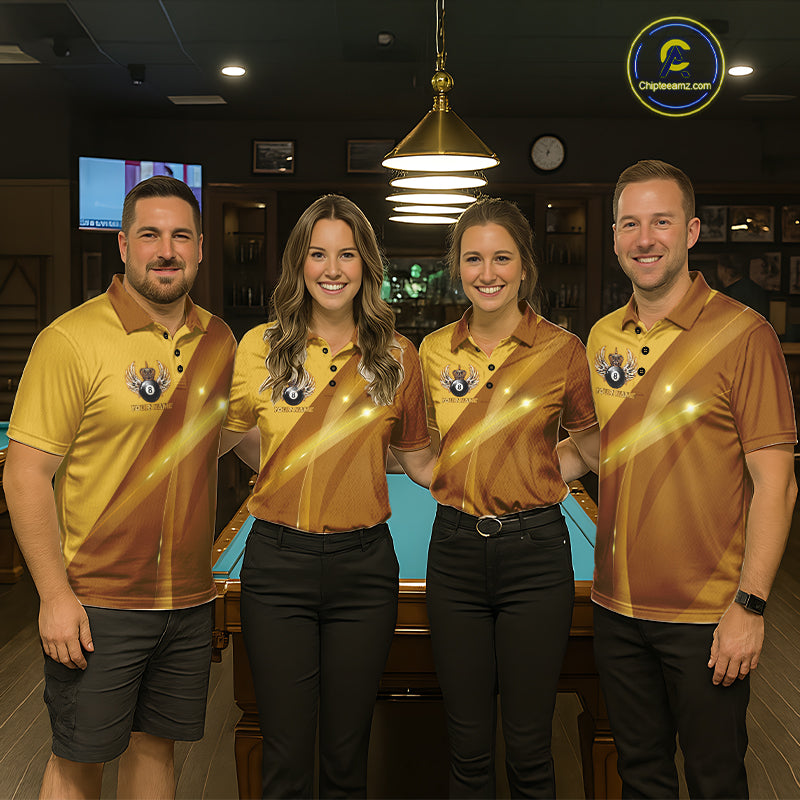 Yellow & Gold Crown Billiard 8 Ball Wings Billiard Shirts For Men Custom Billiard Pool Team Outfits NYN4058