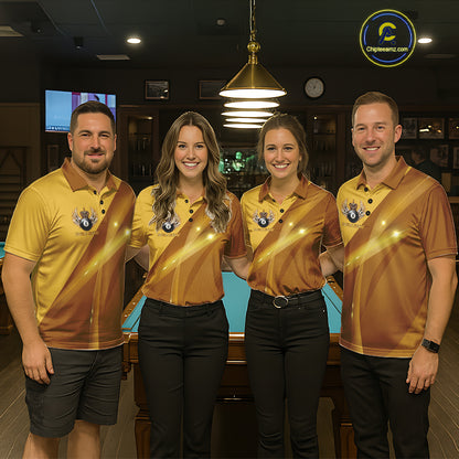 Yellow & Gold Crown Billiard 8 Ball Wings Billiard Shirts For Men Custom Billiard Pool Team Outfits NYN4058