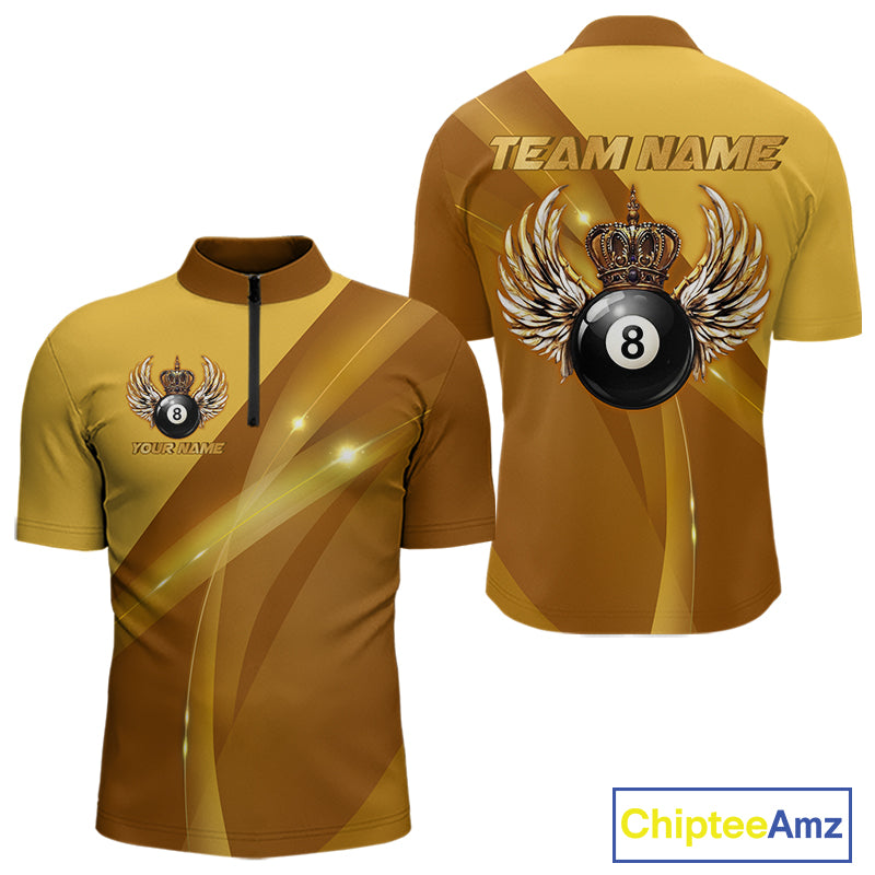 Yellow & Gold Crown Billiard 8 Ball Wings Billiard Shirts For Men Custom Billiard Pool Team Outfits NYN4058
