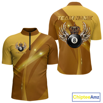 Yellow & Gold Crown Billiard 8 Ball Wings Billiard Shirts For Men Custom Billiard Pool Team Outfits NYN4058
