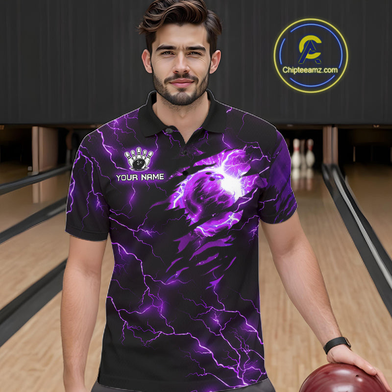 Magician Cat Flame Bowling Ball Funny Bowling Shirt For Men Custom Purple Thunder Bowling Team Jersey NYN4059