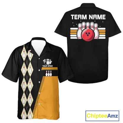 Multi-Color Retro Bowling Hawaiian Shirt Custom Argyle Jersey Vintage Bowling Button Down Shirt NYN4404
