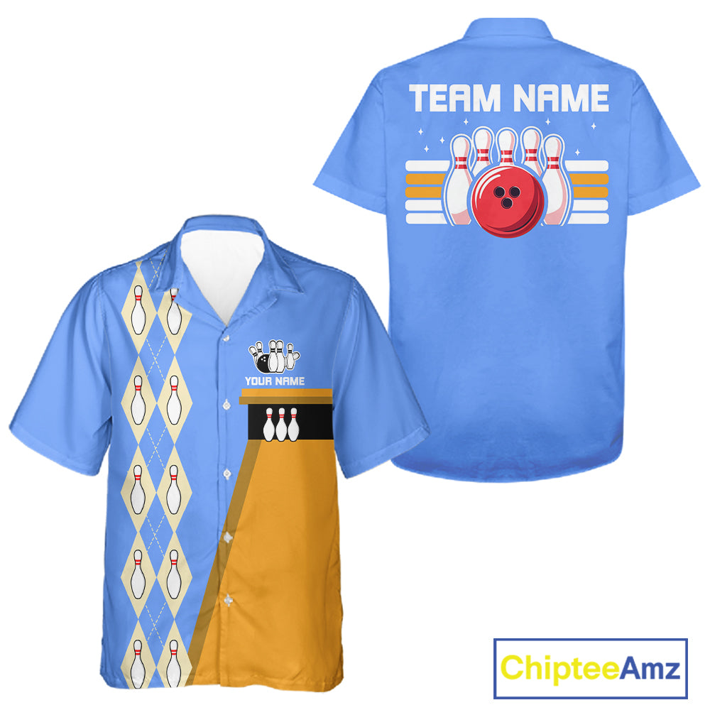 Multi-Color Retro Bowling Hawaiian Shirt Custom Argyle Jersey Vintage Bowling Button Down Shirt NYN4404