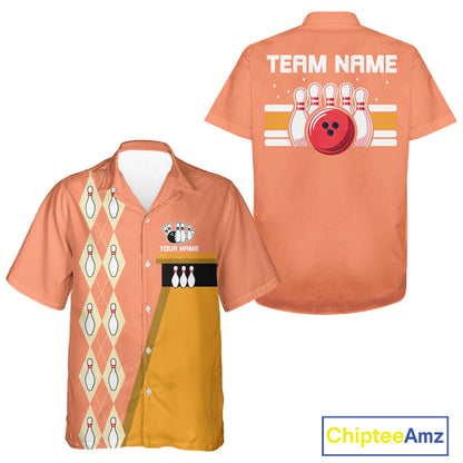 Multi-Color Retro Bowling Hawaiian Shirt Custom Argyle Jersey Vintage Bowling Button Down Shirt NYN4404