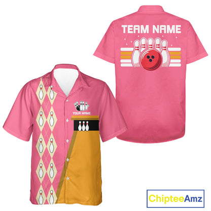 Multi-Color Retro Bowling Hawaiian Shirt Custom Argyle Jersey Vintage Bowling Button Down Shirt NYN4404