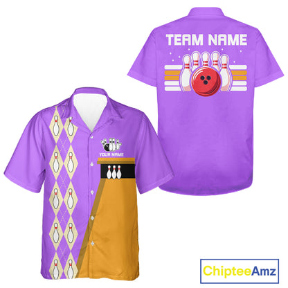 Multi-Color Retro Bowling Hawaiian Shirt Custom Argyle Jersey Vintage Bowling Button Down Shirt NYN4404