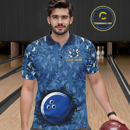Custom Bowling Polo 1/4-Zip Shirt For Men Patriotic USA Flag & Blue Camo Bowler Team Jersey NYN4406