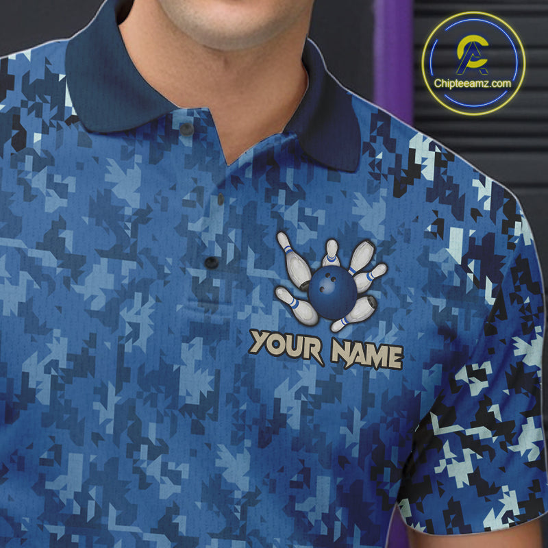 Custom Bowling Polo 1/4-Zip Shirt For Men Patriotic USA Flag & Blue Camo Bowler Team Jersey NYN4406