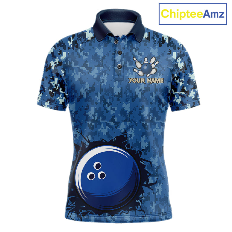 Custom Bowling Polo 1/4-Zip Shirt For Men Patriotic USA Flag & Blue Camo Bowler Team Jersey NYN4406