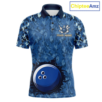 Custom Bowling Polo 1/4-Zip Shirt For Men Patriotic USA Flag & Blue Camo Bowler Team Jersey NYN4406