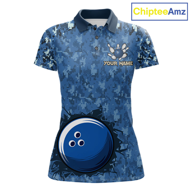 Custom Bowling Polo 1/4-Zip Shirt For Women Patriotic USA Flag & Blue Camo Bowler Team Jersey NYN4406