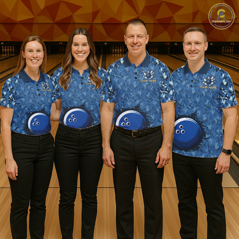 Custom Bowling Polo 1/4-Zip Shirt For Women Patriotic USA Flag & Blue Camo Bowler Team Jersey NYN4406