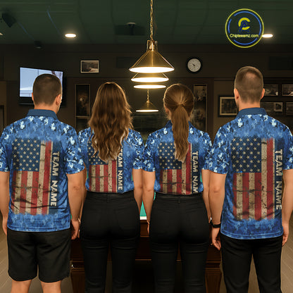USA Flag 8 Ball Billiards Team Shirt Personalized Blue Camo Patriotic Pool Polo Jersey For Men NYN4407