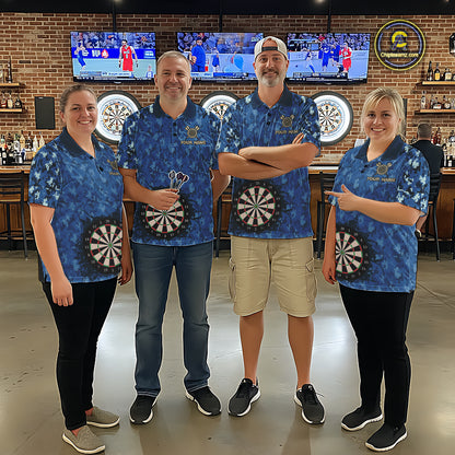 Custom Patriotic Dart Polo 1/4-Zip Shirt For Men Blue Camo US Flag Dartboard Retro Darts Team Jersey NYN4408