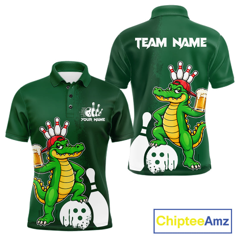 Alligator Funny Bowling Shirt For Men Custom Drinking Beer Bowling Jersey Bowler Beer Lover Gift NYN4409