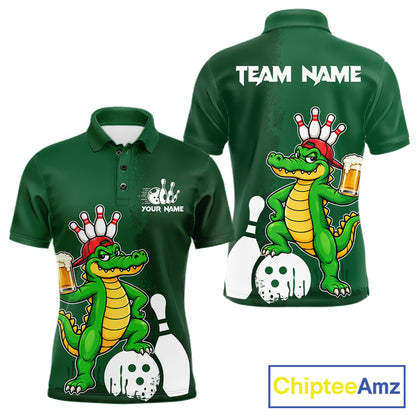 Alligator Funny Bowling Shirt For Men Custom Drinking Beer Bowling Jersey Bowler Beer Lover Gift NYN4409