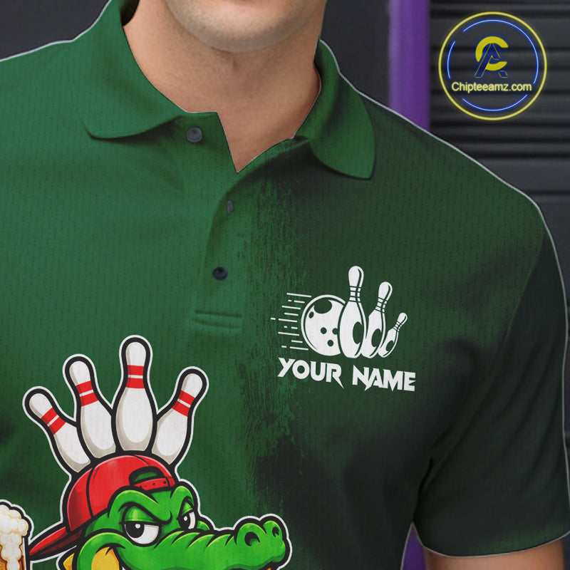 Alligator Funny Bowling Shirt For Men Custom Drinking Beer Bowling Jersey Bowler Beer Lover Gift NYN4409