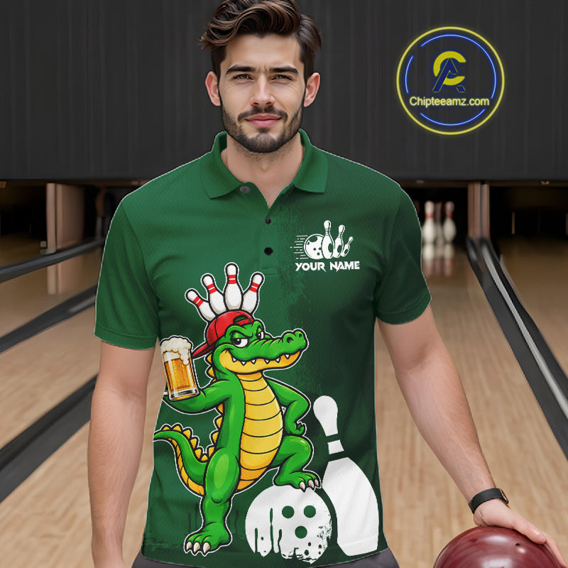 Alligator Funny Bowling Shirt For Men Custom Drinking Beer Bowling Jersey Bowler Beer Lover Gift NYN4409
