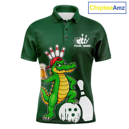 Alligator Funny Bowling Shirt For Men Custom Drinking Beer Bowling Jersey Bowler Beer Lover Gift NYN4409