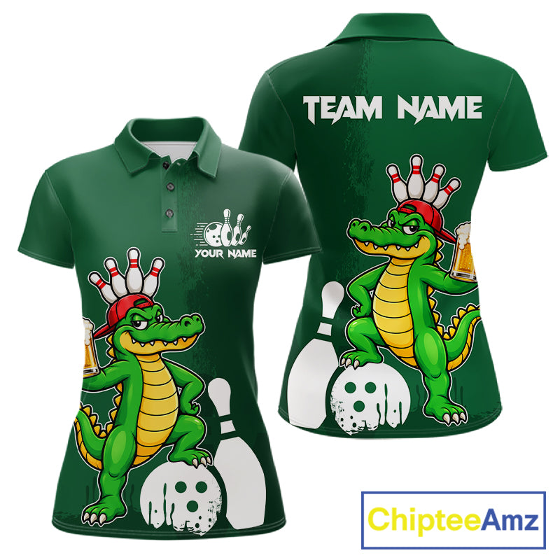 Alligator Funny Bowling Shirt For Women Custom Drinking Beer Bowling Jersey Bowler Beer Lover Gift NYN4409