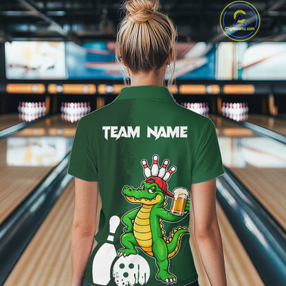 Alligator Funny Bowling Shirt For Women Custom Drinking Beer Bowling Jersey Bowler Beer Lover Gift NYN4409