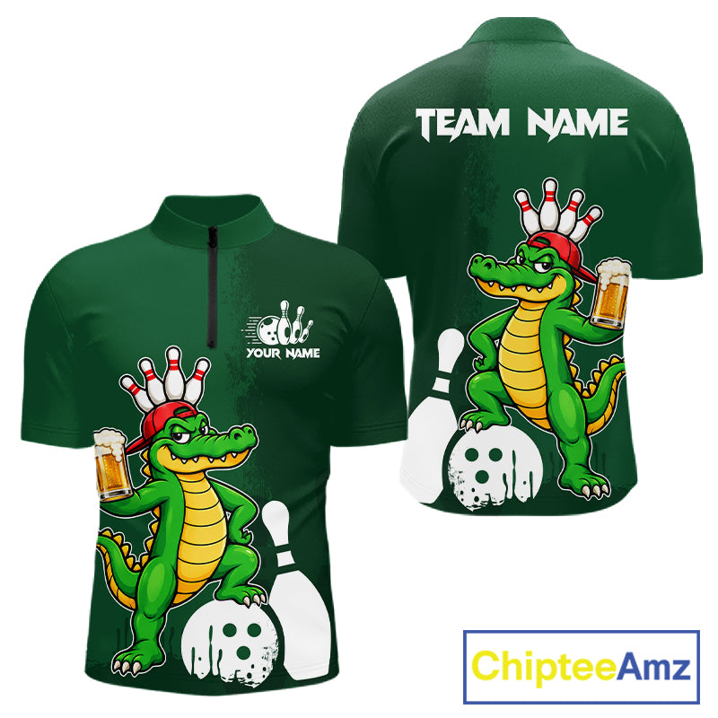 Alligator Funny Bowling Shirt For Men Custom Drinking Beer Bowling Jersey Bowler Beer Lover Gift NYN4409