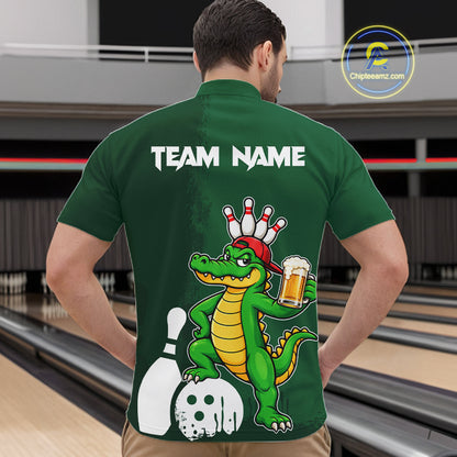Alligator Funny Bowling Shirt For Men Custom Drinking Beer Bowling Jersey Bowler Beer Lover Gift NYN4409