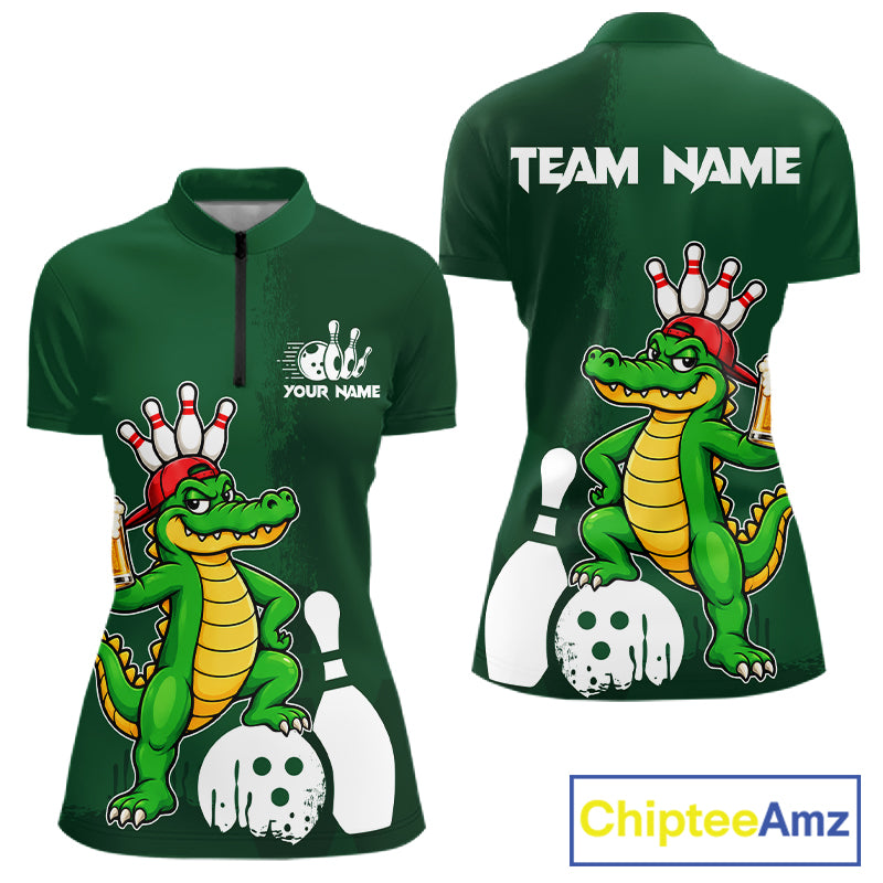 Alligator Funny Bowling Shirt For Women Custom Drinking Beer Bowling Jersey Bowler Beer Lover Gift NYN4409