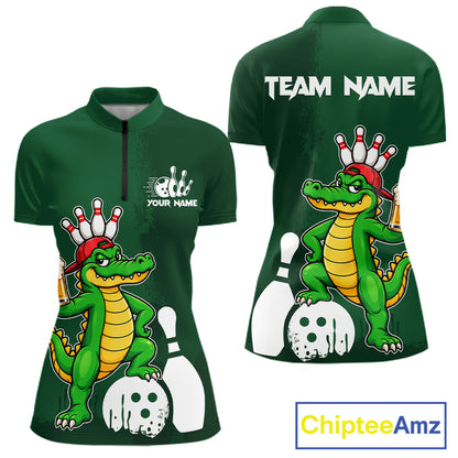 Alligator Funny Bowling Shirt For Women Custom Drinking Beer Bowling Jersey Bowler Beer Lover Gift NYN4409