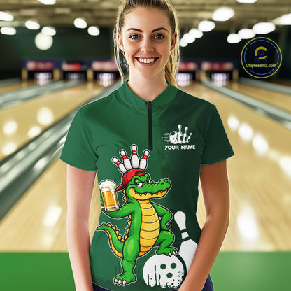 Alligator Funny Bowling Shirt For Women Custom Drinking Beer Bowling Jersey Bowler Beer Lover Gift NYN4409