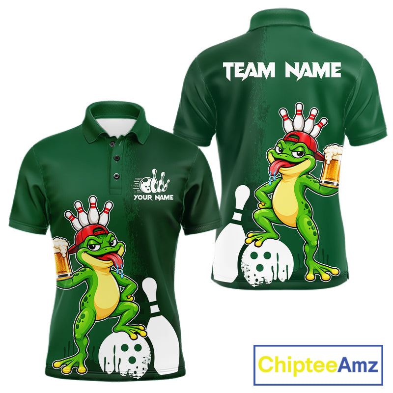 Frog Funny Bowling Shirt For Men Custom Drinking Beer Bowling Jersey Bowler Beer Lover Gift NYN4410
