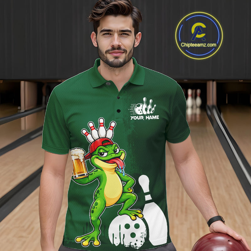 Frog Funny Bowling Shirt For Men Custom Drinking Beer Bowling Jersey Bowler Beer Lover Gift NYN4410