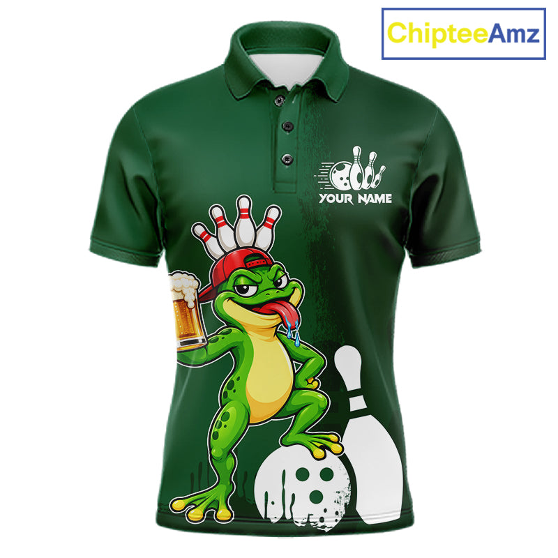 Frog Funny Bowling Shirt For Men Custom Drinking Beer Bowling Jersey Bowler Beer Lover Gift NYN4410