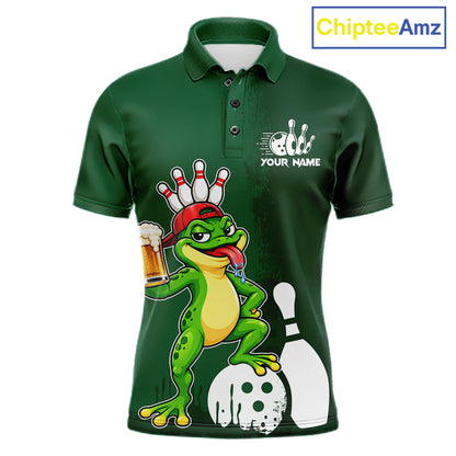 Frog Funny Bowling Shirt For Men Custom Drinking Beer Bowling Jersey Bowler Beer Lover Gift NYN4410