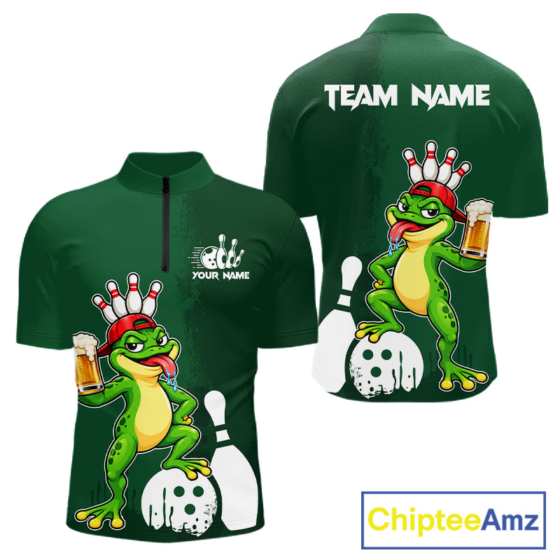 Frog Funny Bowling Shirt For Men Custom Drinking Beer Bowling Jersey Bowler Beer Lover Gift NYN4410