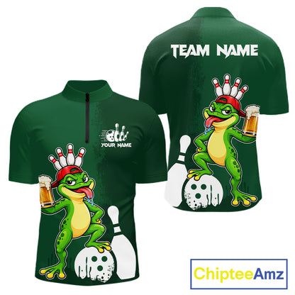 Frog Funny Bowling Shirt For Men Custom Drinking Beer Bowling Jersey Bowler Beer Lover Gift NYN4410