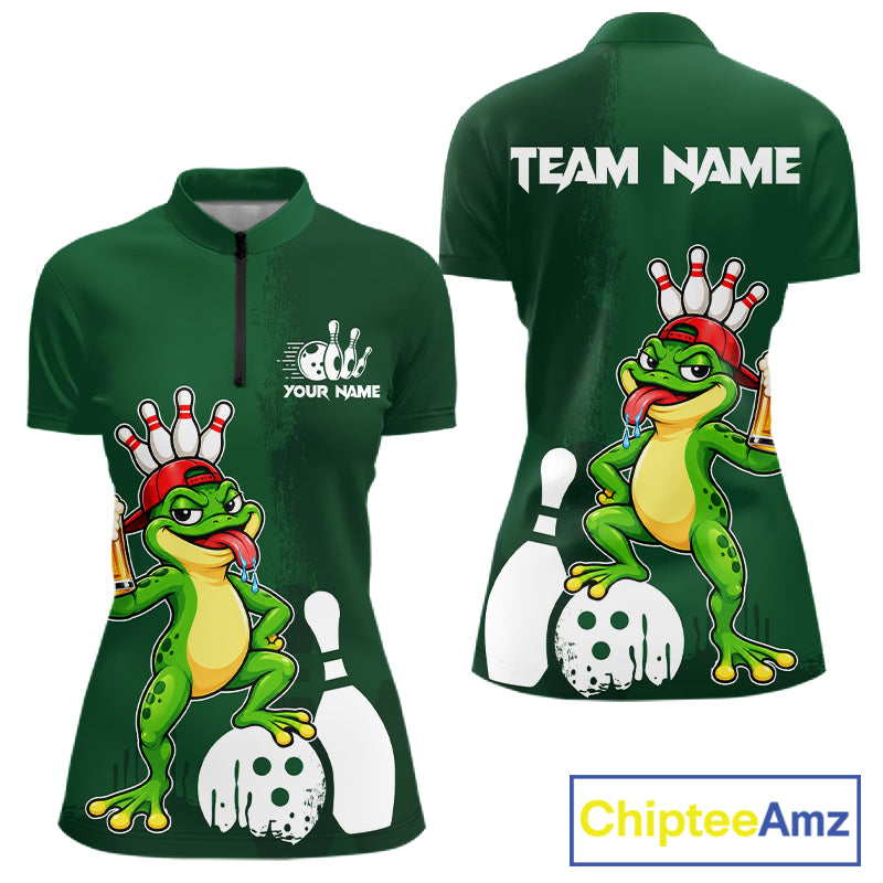Frog Funny Bowling Shirt For Women Custom Drinking Beer Bowling Jersey Bowler Beer Lover Gift NYN4410