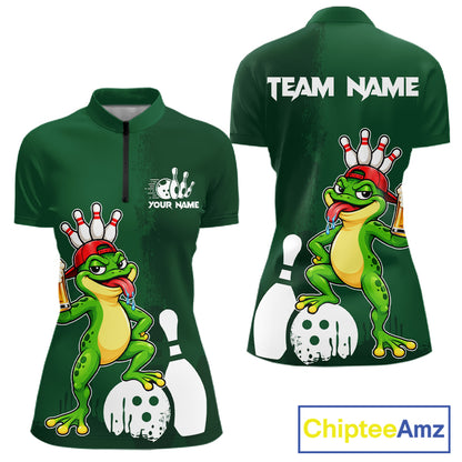Frog Funny Bowling Shirt For Women Custom Drinking Beer Bowling Jersey Bowler Beer Lover Gift NYN4410