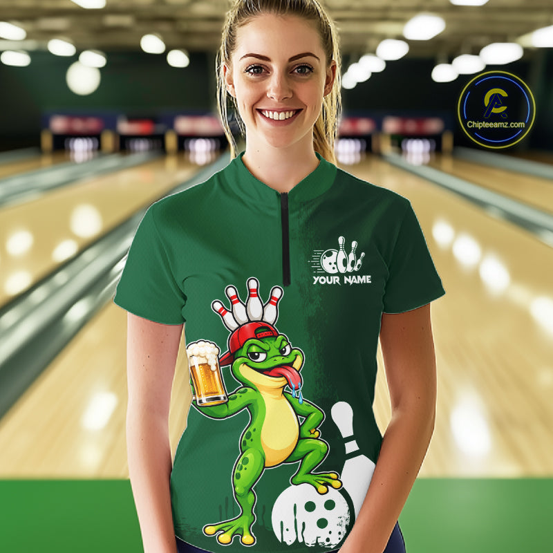 Frog Funny Bowling Shirt For Women Custom Drinking Beer Bowling Jersey Bowler Beer Lover Gift NYN4410