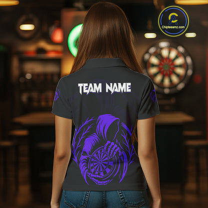 Custom Black And Purple Grim Reaper Dartboard Dart Women Polo Shirt Outfits Dart Jerseys NYN1637